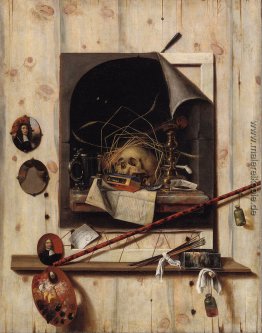 Trompe l'oeil mit Studio-Wand und Vanitas-Stilleben