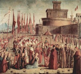 Die Pilger treffen Papst Cyriac vor den Mauern Roms