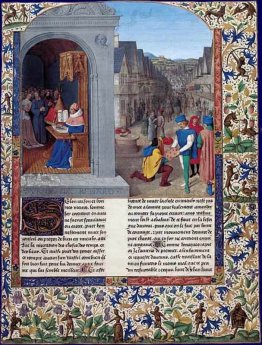 Boccaccios De Casibus Schreiben. Ein Kurier liefert Luvrs zu Mai