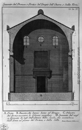 Aufgeschnittene Ansicht der Vorhalle oder Säulenhalle des Tempel