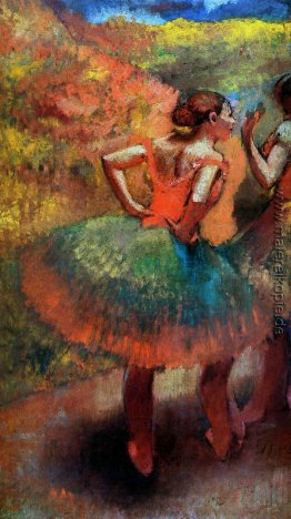 Zwei Tänzerinnen in Grün Röcke, Landschaft Scener