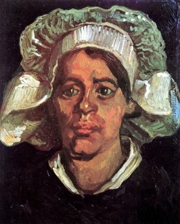 Kopf einer ländlichen Frau mit weißer Kappe