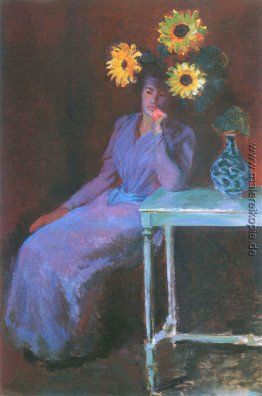 Porträt von Suzanne Hoschede mit Sonnenblumen