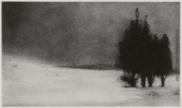 Drei Bäume in einer verschneiten Landschaft