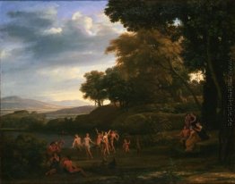 Landschaft mit tanzenden Satyrn und Nymphen