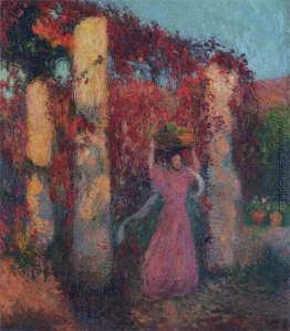 Junge Frau in Vigne Vierge Rouge