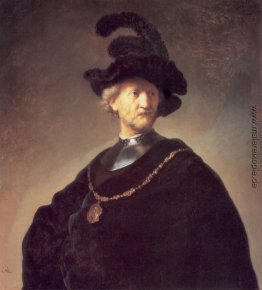 Alter Mann mit einem schwarzen Hut und Gorget