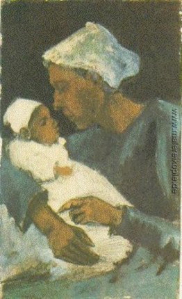 Frau Sien mit Baby auf dem Schoß, Halbfigur