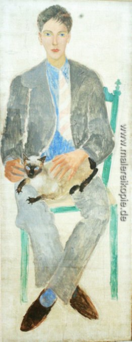 Junge mit Katze, Portrait fr.Jean Bougoint