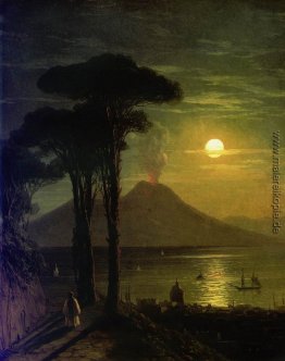 Die Bucht von Neapel im mondhellen Nacht. Vesuvius