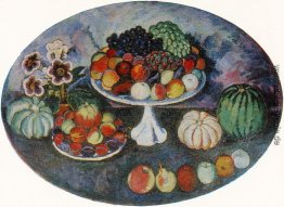 Oval Stilleben mit weißen Vase und Obst