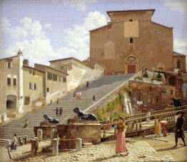 Die Marmor-Treppe, die in Rom zu S. Maria in Aracoeli