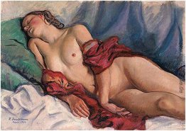 Sleeping Nude mit einem roten Schal