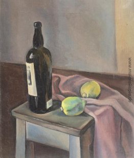 Stillleben mit Wein-Flasche und Zitronen
