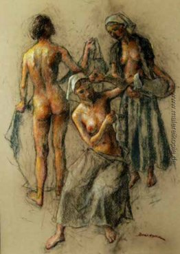 Drei Frauen - nackt und mit Krug