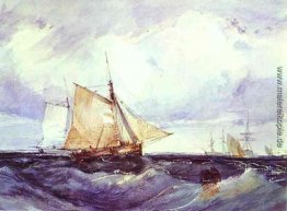 Ein Cutter und andere Schiffe in einem Starker Wind