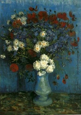 Stillleben: Vase mit Cornflowers und Mohnblumen