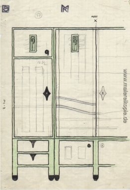 Entwurfszeichnungen für einen Schrank in der Zentrale der Wiener
