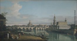 Ansicht von Dresden vom rechten Ufer der Elbe mit Augustusbrücke