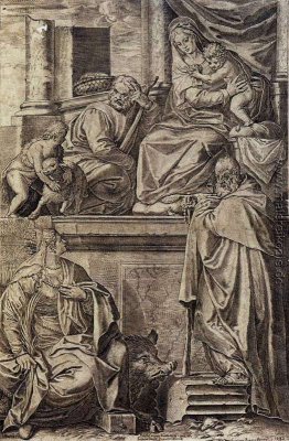 Die Heilige Familie mit Sts. Antonius Abt, Catherine und dem Jes