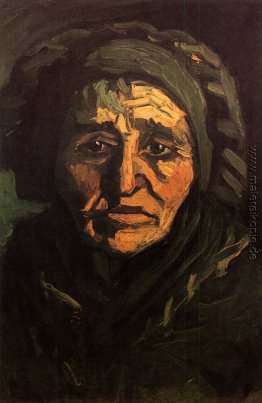 Kopf einer ländlichen Frau mit grünlicher Spitze-Kappe