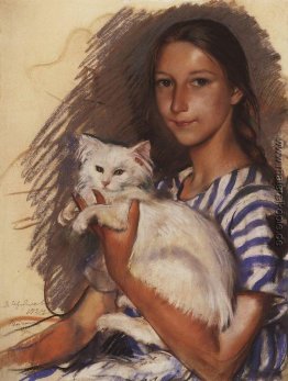 Portrait von Natasha Lancere mit einer Katze