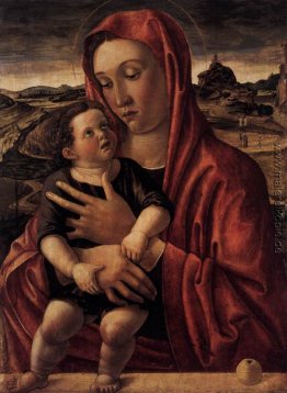 Madonna mit Kind stehend auf einem Geländer