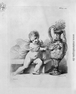 Cherub sitzt neben einem Krug von Guercino