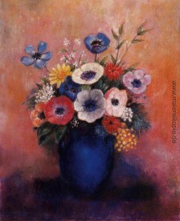 Blumenstrauß der Blumen in einem blauen Vase