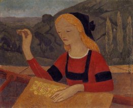 Embroiderer in einer Landschaft von Chateauneuf