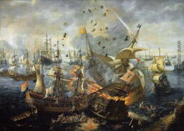Die Explosion des spanischen Flaggschiff in der Schlacht von Gib