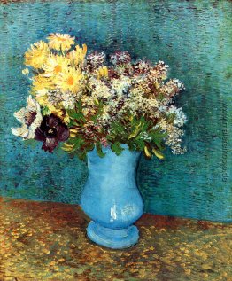 Vase mit Flieder, Margerites und Anemonen