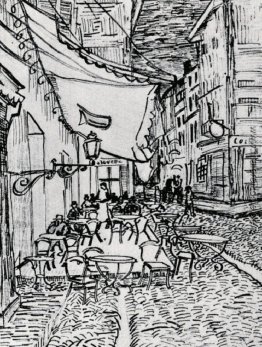 Die Café-Terrasse auf dem Place du Forum, Arles, nachts