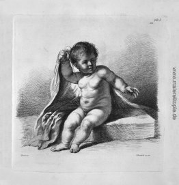 Cherub sitzen in der Tat der Überdeckung, von Guercino