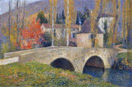 Die Brücke in Labastide du Vert im Herbst