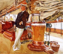 Hauptmann Herbert M. Sears auf dem Deck des Schooner-Yacht Const