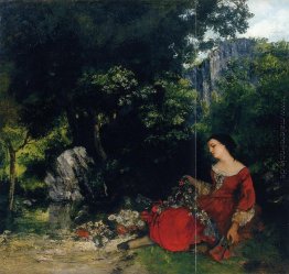 Frau mit Blumenkranz
