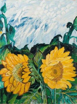 Sonnenblumen und Sun-Crossed Himmel im Sommer