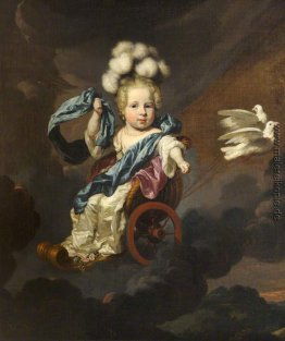 Portrait eines Babys als Venus mit einem Wagen, der von Doves Ge