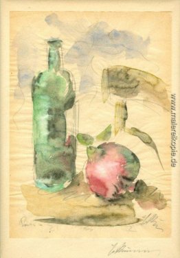 Stillleben mit Granatapfel, Flasche und Stuhl