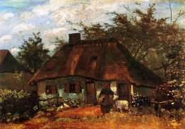 Cottage und Frau mit Ziege