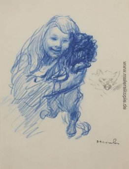 Steinlen Tochter Colette mit Katze