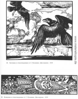 Illustration zum Gedicht "Zwei Crow" von Alexander Puschkin