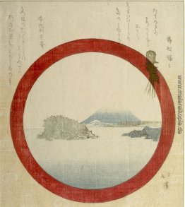 Fuji und Enoshima durch ein rundes FENSTER