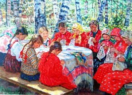 Needlework Klassen in einem Russian Village