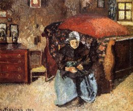 Elderly Woman Mending alte Kleidung, Moret