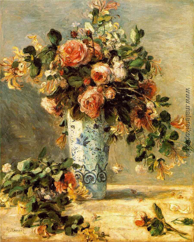 Rosen und Jasmin in einem Delft-Vase