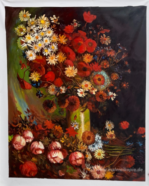 Vase mit Mohnblumen, Kornblumen, Pfingstrosen und Chrysanthemen